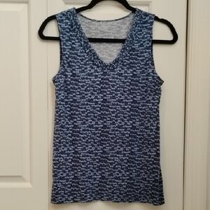 LOFT Blue Sleeveless Tank Top with White Pattern